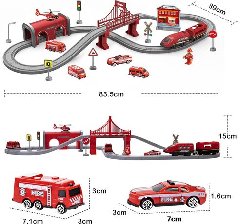 Train Sets for Toddlers, 66 Pcs Trains Toy with Battery Operated & Tracks (Magnetic Connection), Compatible with Thomas, Brio, Christmas Toy Gifts for 3 4 5 6 7 8 Years Old (Fire Engines) in Saudi Arabia