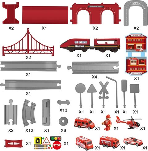 Train Sets for Toddlers, 66 Pcs Trains Toy with Battery Operated & Tracks (Magnetic Connection), Compatible with Thomas, Brio, Christmas Toy Gifts for 3 4 5 6 7 8 Years Old (Fire Engines) in Saudi Arabia