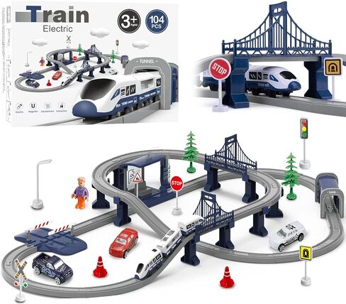 Train Sets for Toddlers, 66 Pcs Trains Toy with Battery Operated & Tracks (Magnetic Connection), Compatible with Thomas, Brio, Christmas Toy Gifts for 3 4 5 6 7 8 Years Old (Fire Engines) in Saudi Arabia
