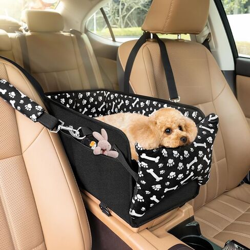 مقعد سيارة للكلاب بوحدة تحكم مركزية، مقعد سيارة محمول للقطط والجرو، مقعد سيارة مضاد للانهيار مع مقود أمان، أشرطة قابلة للتعديل، جيوب تخزين، يدعم الحيوانات الأليفة حتى وزن 15 رطل (أسود) in Kuwait