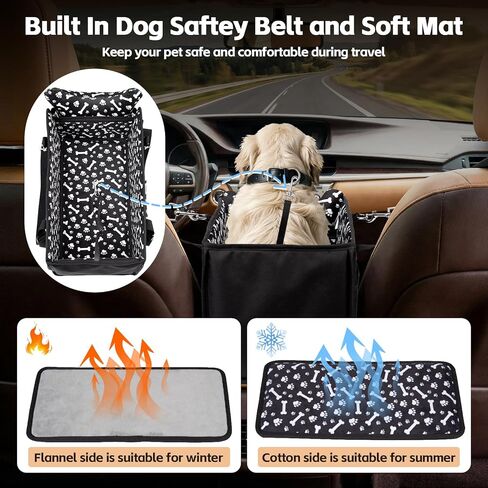 مقعد سيارة للكلاب بوحدة تحكم مركزية، مقعد سيارة محمول للقطط والجرو، مقعد سيارة مضاد للانهيار مع مقود أمان، أشرطة قابلة للتعديل، جيوب تخزين، يدعم الحيوانات الأليفة حتى وزن 15 رطل (أسود) in Kuwait