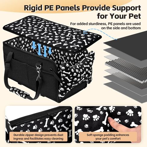 مقعد سيارة للكلاب بوحدة تحكم مركزية، مقعد سيارة محمول للقطط والجرو، مقعد سيارة مضاد للانهيار مع مقود أمان، أشرطة قابلة للتعديل، جيوب تخزين، يدعم الحيوانات الأليفة حتى وزن 15 رطل (أسود) in Kuwait