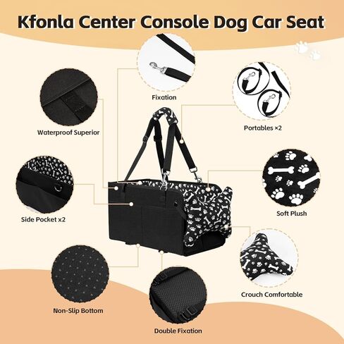 مقعد سيارة للكلاب بوحدة تحكم مركزية، مقعد سيارة محمول للقطط والجرو، مقعد سيارة مضاد للانهيار مع مقود أمان، أشرطة قابلة للتعديل، جيوب تخزين، يدعم الحيوانات الأليفة حتى وزن 15 رطل (أسود) in Kuwait