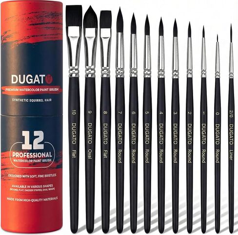 DUGATO 10pcs Watercolor Detail Paint Brushes, Synthetic Goat Hair Round Pointed Tip Set, Perfect Art Painting Brushes for Watercolor Acrylics Ink Gouache Oil Tempera & Fine Detailing in Kuwait