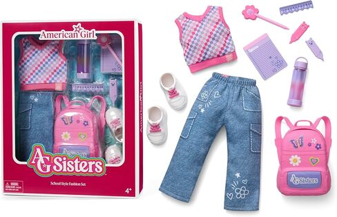 American Girl, AG Sisters School Style مجموعة أزياء، ملابس دمى، للدمى مقاس 14.5 بوصة، 10 قطع، للأعمار من 4 سنوات فما فوق in Kuwait