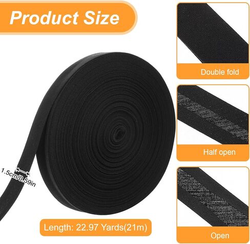 23 Yards Black Double Fold Bias Tape Quilt Binding, Black Bias Tape for Sewing 1/2 Inch Wide Fabric Sewing Tapes Hemming Tapes for Seaming Binding Crafts Hemming Sewing in Saudi Arabia
