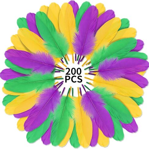 200 قطعة من ريش ماردي جراس للحرف اليدوية من مارفوريفر، 4-6.5 بوصة ريش ذهبي أخضر أرجواني من ريش ماردي جراس الطبيعي لماردي جراس تحت عنوان كرنفال ديكور الحفلات DIY Craft Dream Catcher in Saudi Arabia