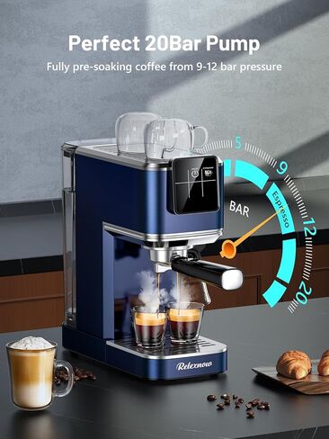 Espresso Machine, 20 Bar Espresso Maker Milk Frother & LCD Panel, Hot & Iced Coffee Machine, Stainless Steel Espresso Coffee Machine with 41oz Water Tank for Cappuccino, Latte in Saudi Arabia