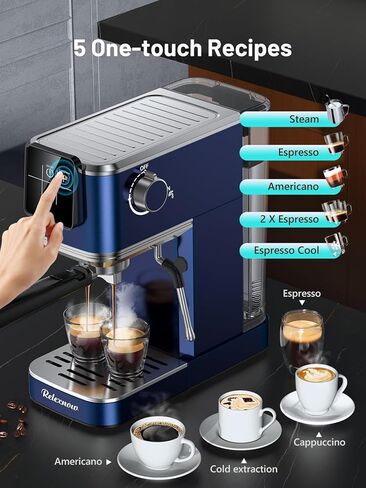 Espresso Machine, 20 Bar Espresso Maker Milk Frother & LCD Panel, Hot & Iced Coffee Machine, Stainless Steel Espresso Coffee Machine with 41oz Water Tank for Cappuccino, Latte in Saudi Arabia