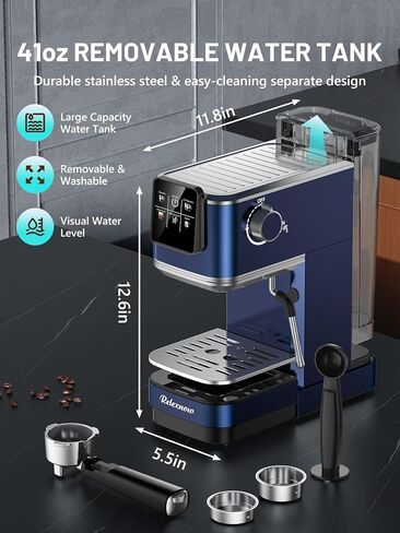 Espresso Machine, 20 Bar Espresso Maker Milk Frother & LCD Panel, Hot & Iced Coffee Machine, Stainless Steel Espresso Coffee Machine with 41oz Water Tank for Cappuccino, Latte in Saudi Arabia