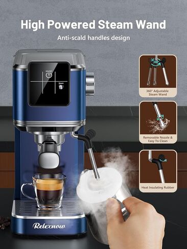 Espresso Machine, 20 Bar Espresso Maker Milk Frother & LCD Panel, Hot & Iced Coffee Machine, Stainless Steel Espresso Coffee Machine with 41oz Water Tank for Cappuccino, Latte in Saudi Arabia