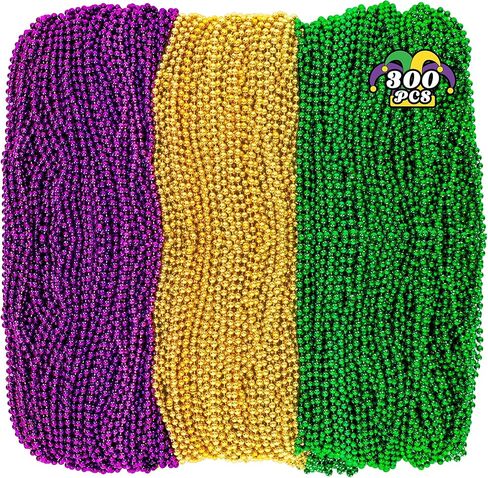 300PCS Mardi Gras Beads Bulk, Mardi Gras Beads Necklace, Parade Throw Accessories Set Decorations Party Supplies in Saudi Arabia