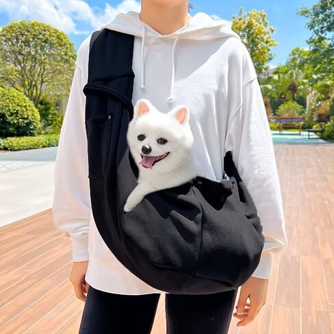 Hand-Free Dog Sling Carrier - Reversible Puppy Carrier Purse with Storage Pocket for Small Dogs Cats Within 7.5kg/16.53lb Pet Supplies, Black in Saudi Arabia