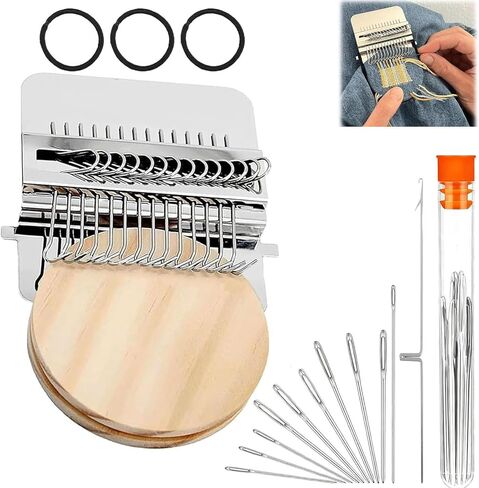 رقعة بوبانول المتماسكة، مجموعة نول الحياكة، نول صغير للمبتدئين، مجموعة رقعة متماسكة تستخدم لإصلاح الثقوب في الجوارب والملابس والجينز، مريحة للحمل وسهلة الاستخدام (14 خطافًا) in Kuwait