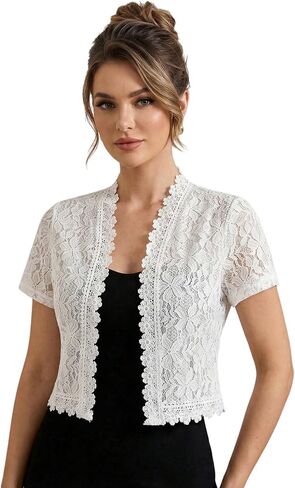 SOLY HUX Women's Summer Lace Open Front Crop Cardigan Short Sleeve Shirts Lightweight Jacket in Saudi Arabia