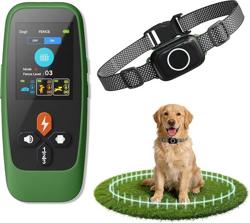 4-in-1 Wireless Dog Fence System Electric Dog Fence with Training Collar & Anti-Bark Collar, Real-Time Pet Status Display, Portable Waterproof Outdoor Pet Containment System in Kuwait