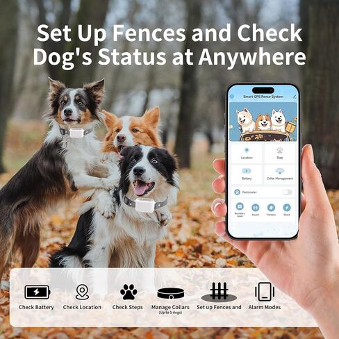 نظام سياج الكلاب اللاسلكي GPS مع التحكم في التطبيق - بدون اشتراك ولا سلك، يصل إلى 984 قدمًا IPX7 طوق احتواء الحيوانات الأليفة الكهربائي المقاوم للماء مع صوت تنبيه/اهتزاز/صدمة، يدعم ما يصل إلى 5 كلاب (أبيض) in Kuwait