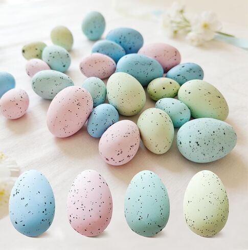 24Pcs Easter Speckled Eggs - Assorted Sizes Faux Pastel Chicken Eggs for Vase & Bowl Filler, DIY Easter Spring Home Party Favors and Wedding Table Decorations in Kuwait