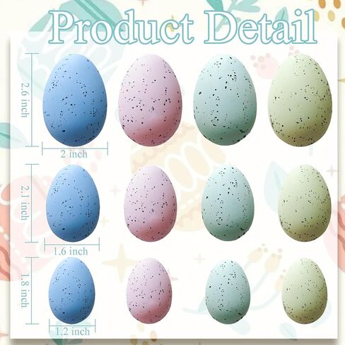 24Pcs Easter Speckled Eggs - Assorted Sizes Faux Pastel Chicken Eggs for Vase & Bowl Filler, DIY Easter Spring Home Party Favors and Wedding Table Decorations in Kuwait