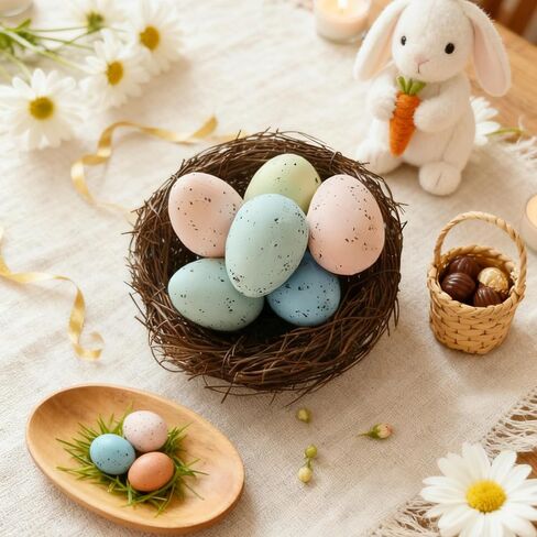 24Pcs Easter Speckled Eggs - Assorted Sizes Faux Pastel Chicken Eggs for Vase & Bowl Filler, DIY Easter Spring Home Party Favors and Wedding Table Decorations in Kuwait