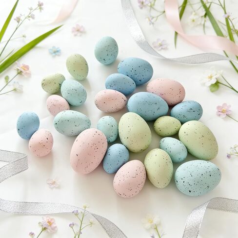 24Pcs Easter Speckled Eggs - Assorted Sizes Faux Pastel Chicken Eggs for Vase & Bowl Filler, DIY Easter Spring Home Party Favors and Wedding Table Decorations in Kuwait