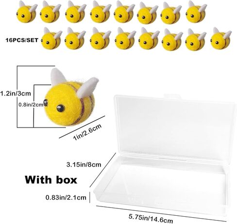 YUBONUS 16Pcs Wool Felt Bees with Box 1″ Big Size, Cute Bee Craft Balls for Room Shower Gift Decorations, Nursery Decor DIY Party Favors in Kuwait