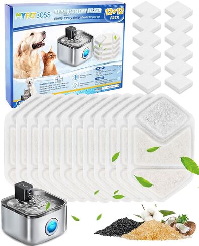 24 Pack Cat Water Fountain Filters Compatible with Speedeer Wireless Cat Fountain Stainless Steel Filters 135oz/4L ZTI0506 Filter for Cats with Pre-Filter Sponges in Saudi Arabia