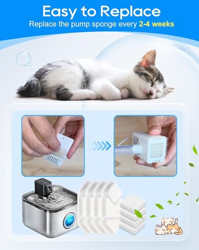 24 Pack Cat Water Fountain Filters Compatible with Speedeer Wireless Cat Fountain Stainless Steel Filters 135oz/4L ZTI0506 Filter for Cats with Pre-Filter Sponges in Saudi Arabia