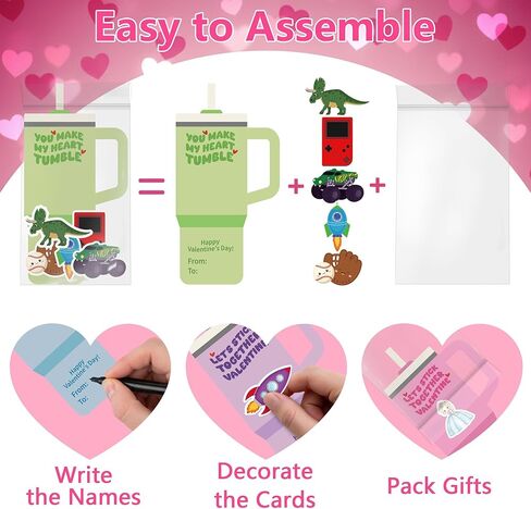 Valentines Day Cards for Kids School - 48 Pack Valentines Day Water Bottle Cards with 240 Pack Valentine Stickers for Kids Classroom Party Favors Bulk, Happy Two Class Valentine Gifts for Boys & Girls in Saudi Arabia