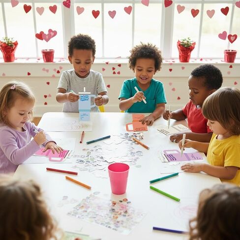 Valentines Day Cards for Kids School - 48 Pack Valentines Day Water Bottle Cards with 240 Pack Valentine Stickers for Kids Classroom Party Favors Bulk, Happy Two Class Valentine Gifts for Boys & Girls in Saudi Arabia