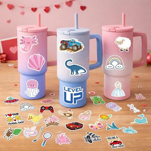 Valentines Day Cards for Kids School - 48 Pack Valentines Day Water Bottle Cards with 240 Pack Valentine Stickers for Kids Classroom Party Favors Bulk, Happy Two Class Valentine Gifts for Boys & Girls in Saudi Arabia