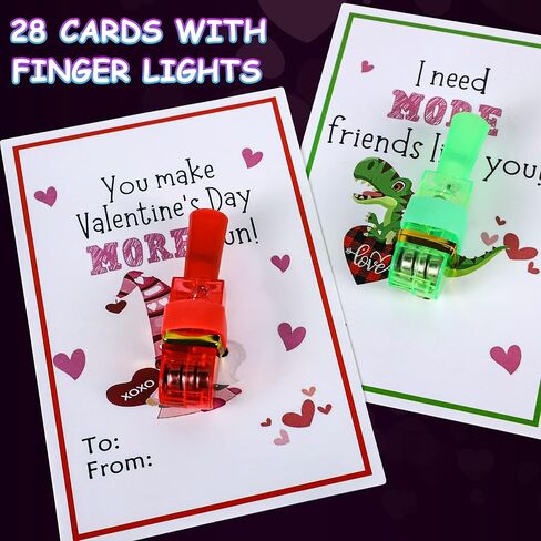 28 Pack Finger Lights Class Valentines Day Cards Gifts for Kids School Classroom Non Candy Bulk Valentines Day Treats Party Favors for Kids Boys Girls Valentines Exchange Gift Goodie Bags Stuffers in Saudi Arabia