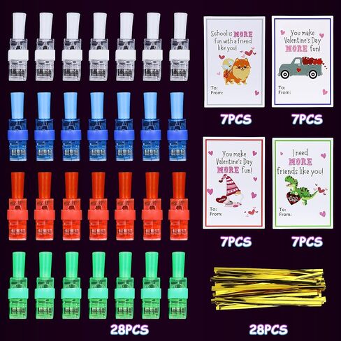 28 Pack Finger Lights Class Valentines Day Cards Gifts for Kids School Classroom Non Candy Bulk Valentines Day Treats Party Favors for Kids Boys Girls Valentines Exchange Gift Goodie Bags Stuffers in Saudi Arabia