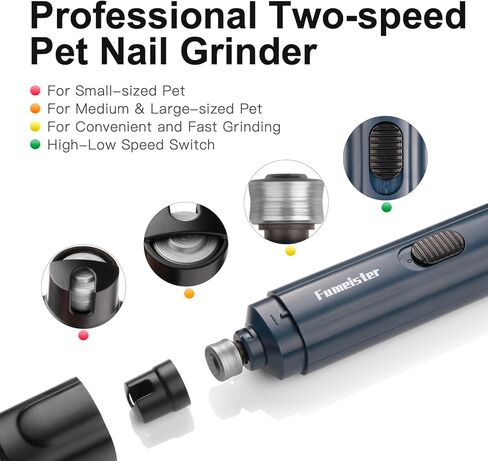 Pet Nail Grinder for Dogs - Quiet 2-Speed Type-C Rechargeable Dog Nail Trimmer, Low Noise Paw Grooming for Dogs & Cats (Blue) in Saudi Arabia