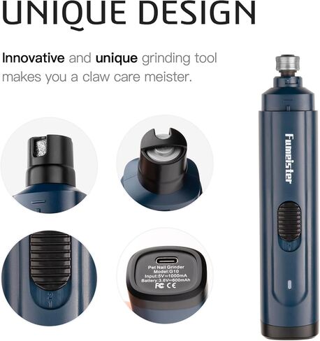 Pet Nail Grinder for Dogs - Quiet 2-Speed Type-C Rechargeable Dog Nail Trimmer, Low Noise Paw Grooming for Dogs & Cats (Blue) in Saudi Arabia