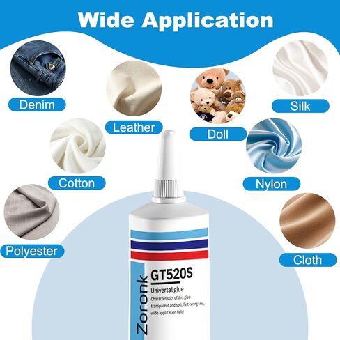 Fabric Glue Permanent 60 ML, Washable Clear Adhesive for Clothes, Iron on Patches, Rhinestones, Leather, Hats, Denim and Crafts, Quick Dry Waterproof No Sew Solution in Kuwait