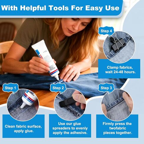 Fabric Glue Permanent 60 ML, Washable Clear Adhesive for Clothes, Iron on Patches, Rhinestones, Leather, Hats, Denim and Crafts, Quick Dry Waterproof No Sew Solution in Kuwait