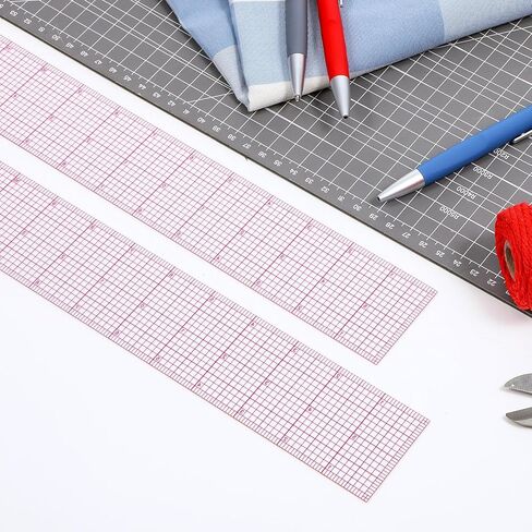 مسطرة خياطة شفافة، قطعتان مسطرة شفافة شبكية بلاستيكية مقاس 2 × 12 بوصة مع أداة قياس مستقيمة بمقياس الساندويتش لتصنيف الأنماط، صناعة اللحف، تصميم الملابس اليدوية in Kuwait