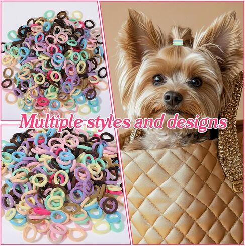 300 Pcs Dog Hair Ties, 1 Inch Nylon Seamless Hair Bands for Small Dog Puppy Girl, Yorkie, Knots, Ponytails, Mixedcolor in Kuwait