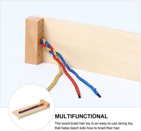 Ipetboom Kids Hair Braiding Tool Wooden Braid Practice Board Early Educational Toy for Fine Motor Skills Development and Hand-Eye Coordination 11.81X3.74X1.57In in Kuwait
