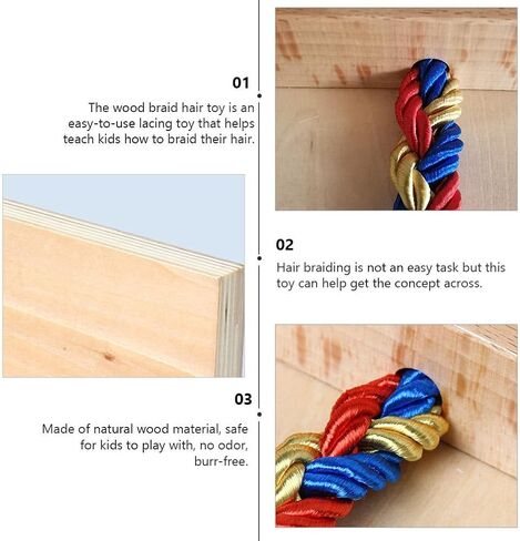 Ipetboom Kids Hair Braiding Tool Wooden Braid Practice Board Early Educational Toy for Fine Motor Skills Development and Hand-Eye Coordination 11.81X3.74X1.57In in Kuwait