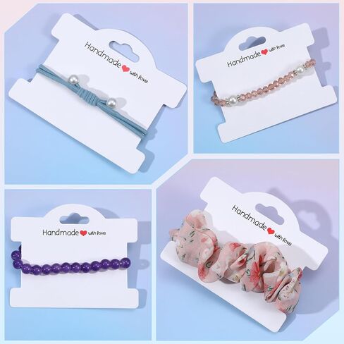 Piriuuo 50 Pcs Bracelet Display Cards with Clear Bags, Bracelet Packaging for Small Business Jewelry Display Card Handmade with Love Jewelry Tags for Selling Hair Ties, Bracelets, Necklace (White) in Saudi Arabia