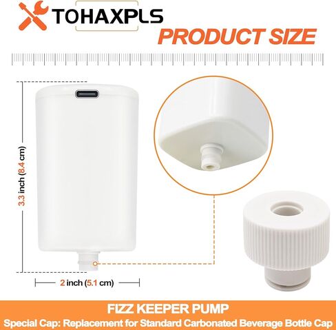 Fizz Keeper Pump USB Charging Includes 2 Reusable Cap to Keep Carbonated Beverages More Bubbly and Fizzy, Fits Standard Carbonated Beverage Cap (White) in Saudi Arabia