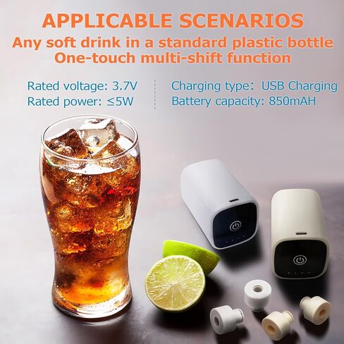 Fizz Keeper Pump USB Charging Includes 2 Reusable Cap to Keep Carbonated Beverages More Bubbly and Fizzy, Fits Standard Carbonated Beverage Cap (White) in Saudi Arabia