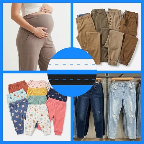 2PACK 3.2 ياردة مرنة للخياطة مع 40 قطعة من الأزرار، مرنة مع فتحات أزرار لخياطة حزام الخصر وحزام مطاطي مع فتحات أزرار وأربطة محبوكة عالية المرونة (أسود، أبيض) in Saudi Arabia