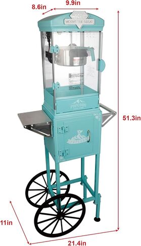 ماكينة صنع الفشار بسعة 8 أونصة مع عربة (وردي) - صانع الفشار العتيق - تشغيل بلمسة واحدة، تصنع ما يصل إلى 30 كوبًا لليالي الأفلام والحفلات والمناسبات in Kuwait