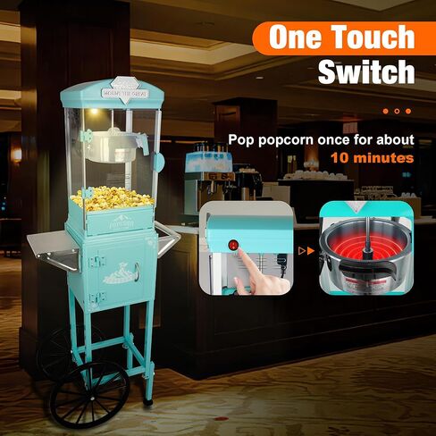 ماكينة صنع الفشار بسعة 8 أونصة مع عربة (وردي) - صانع الفشار العتيق - تشغيل بلمسة واحدة، تصنع ما يصل إلى 30 كوبًا لليالي الأفلام والحفلات والمناسبات in Kuwait