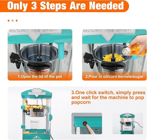 ماكينة صنع الفشار بسعة 8 أونصة مع عربة (وردي) - صانع الفشار العتيق - تشغيل بلمسة واحدة، تصنع ما يصل إلى 30 كوبًا لليالي الأفلام والحفلات والمناسبات in Kuwait