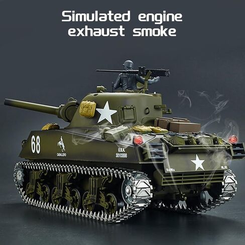 Henglong 1:16 US M4A3 Sherman RC دبابة قتال رئيسية، 2.4 جيجا هرتز للتحكم عن بعد خزان معدني للبالغين لعبة نموذجية (نسخة احترافية) in Saudi Arabia