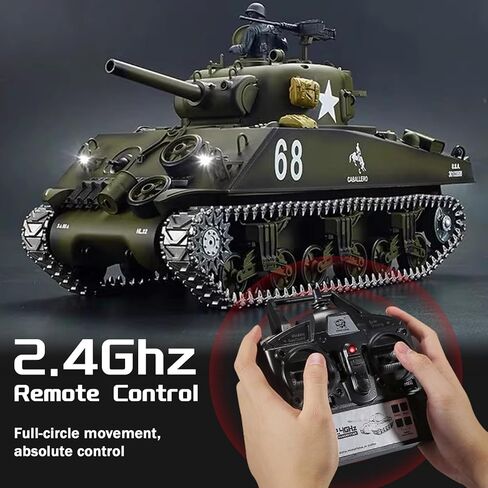Henglong 1:16 US M4A3 Sherman RC دبابة قتال رئيسية، 2.4 جيجا هرتز للتحكم عن بعد خزان معدني للبالغين لعبة نموذجية (نسخة احترافية) in Saudi Arabia